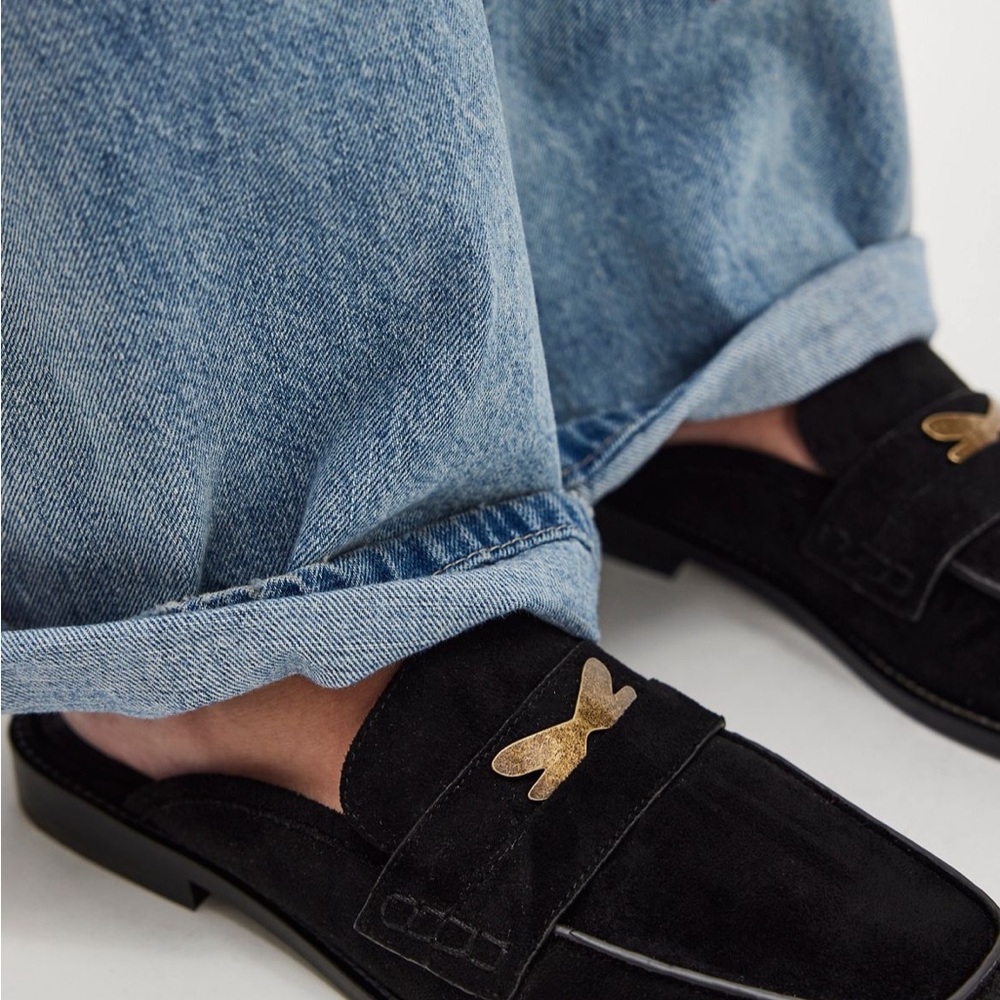 Free People Black Suede Loafers with Gold Accent - Picture 3 of 6